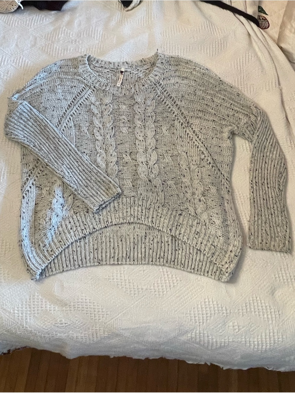 Poof! Light Gray Cable Knit Scoop Neck Sweater